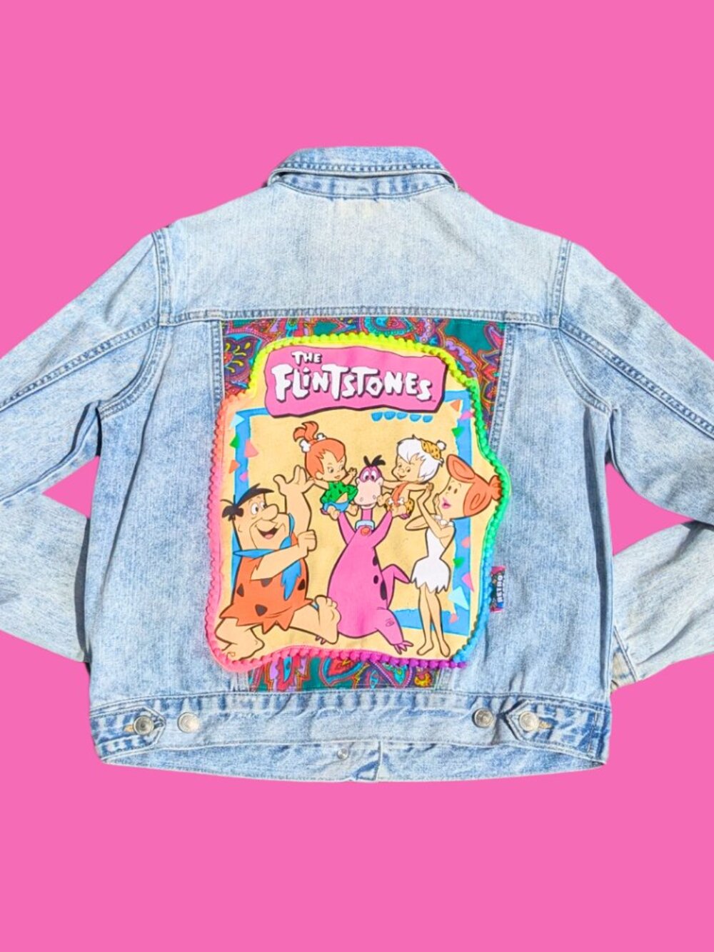The Flintstones Upcycled T-Shirt Denim Jacket Size S